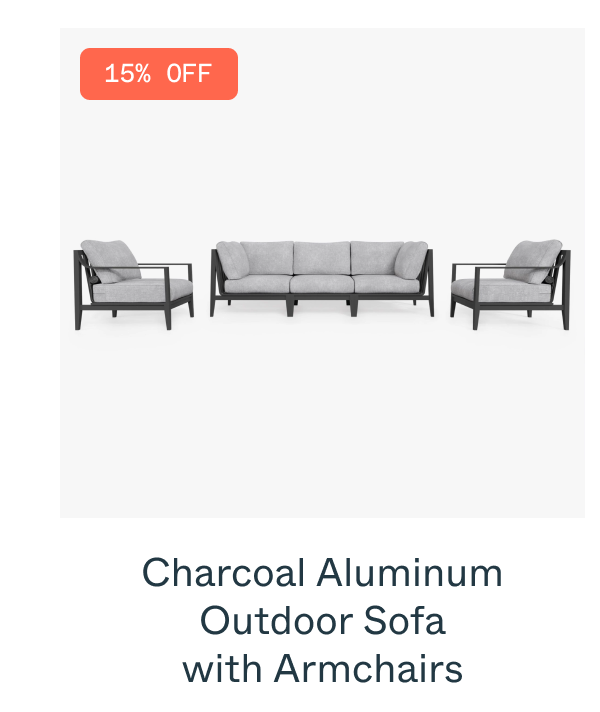 15% OFF Charcoal Aluminum Outdoor Sofa with Armchairs