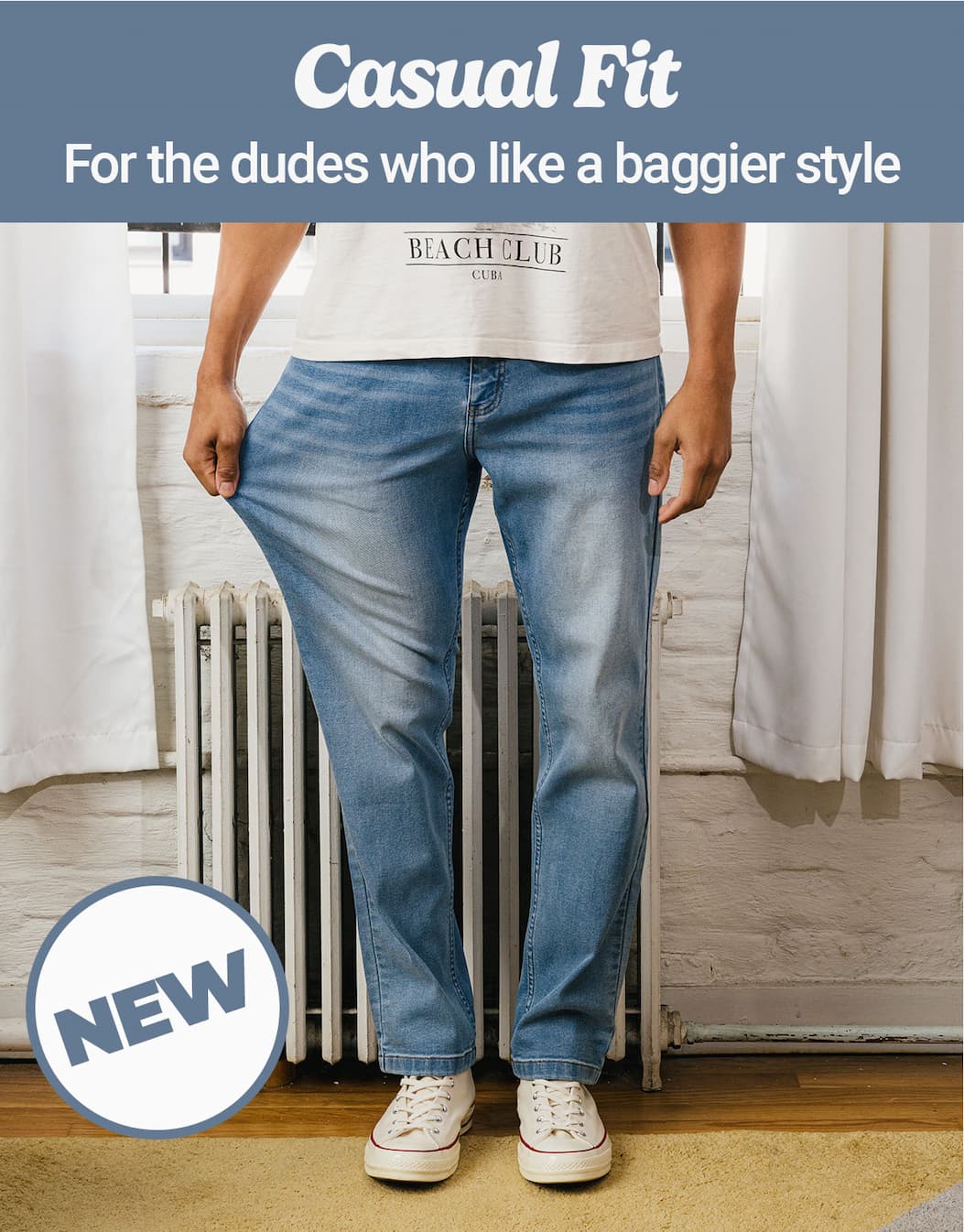 Casual Fit for the dudes who like a baggier style [IMG OF MAN IN DAYTONAS]