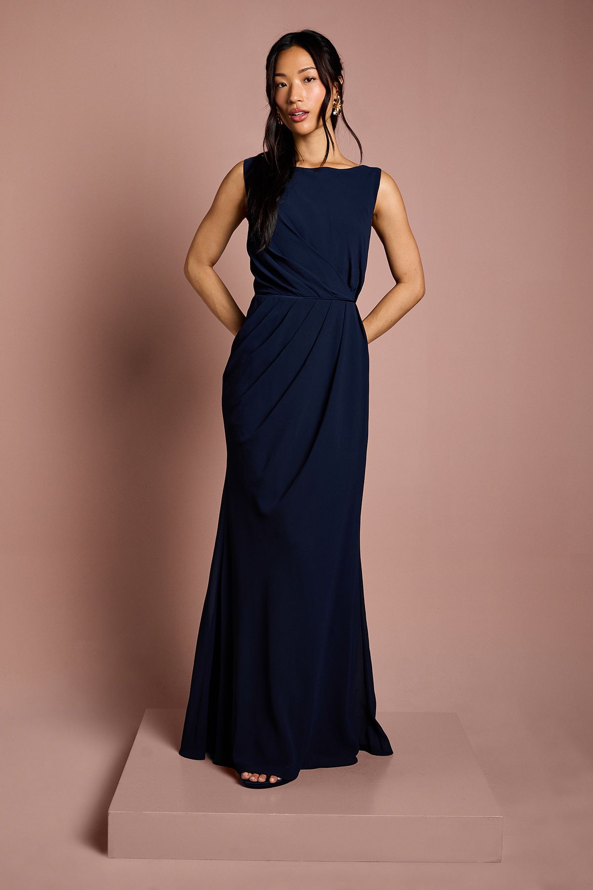 Satin Lace Back Detail Maxi Bridesmaid Dress