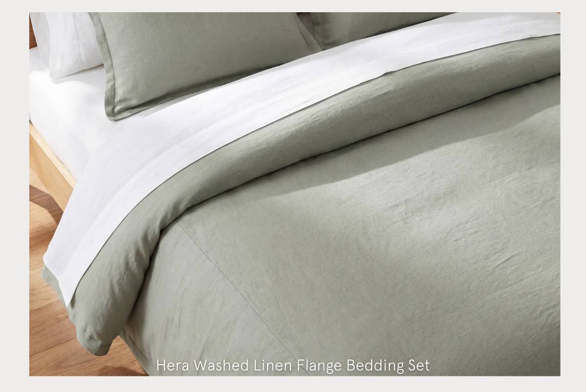 Hera Washed Linen Flange Bedding Set