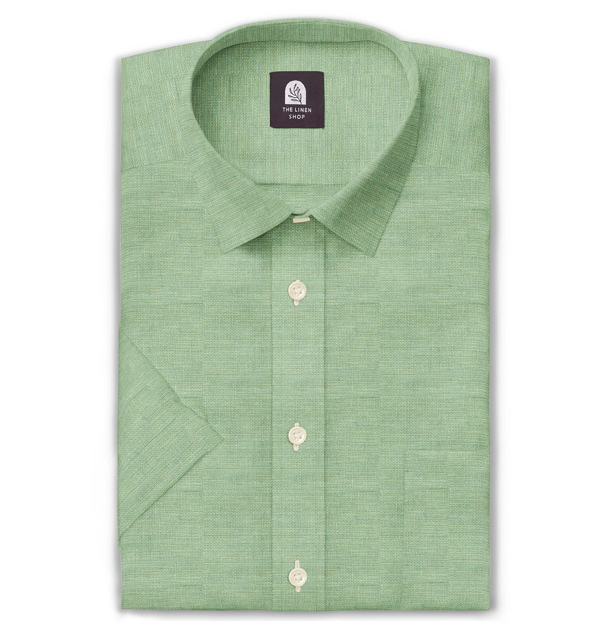 Image of Pure Linen - Semi-Spread Collar - Short Sleeve - Sea Green