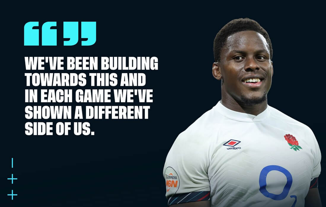 Maro Itoje reacts to victory