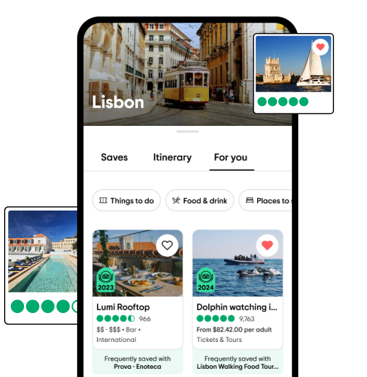 Image Description: A phone screen with recommendations for various experiences in Lisbon.
