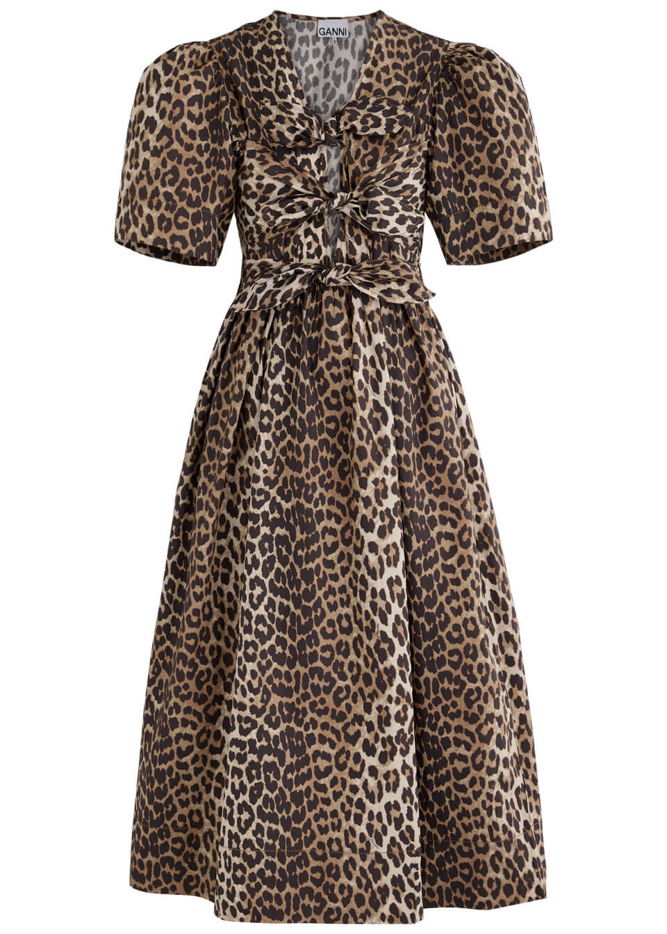GANNI Leopard-print belted cotton midi dress