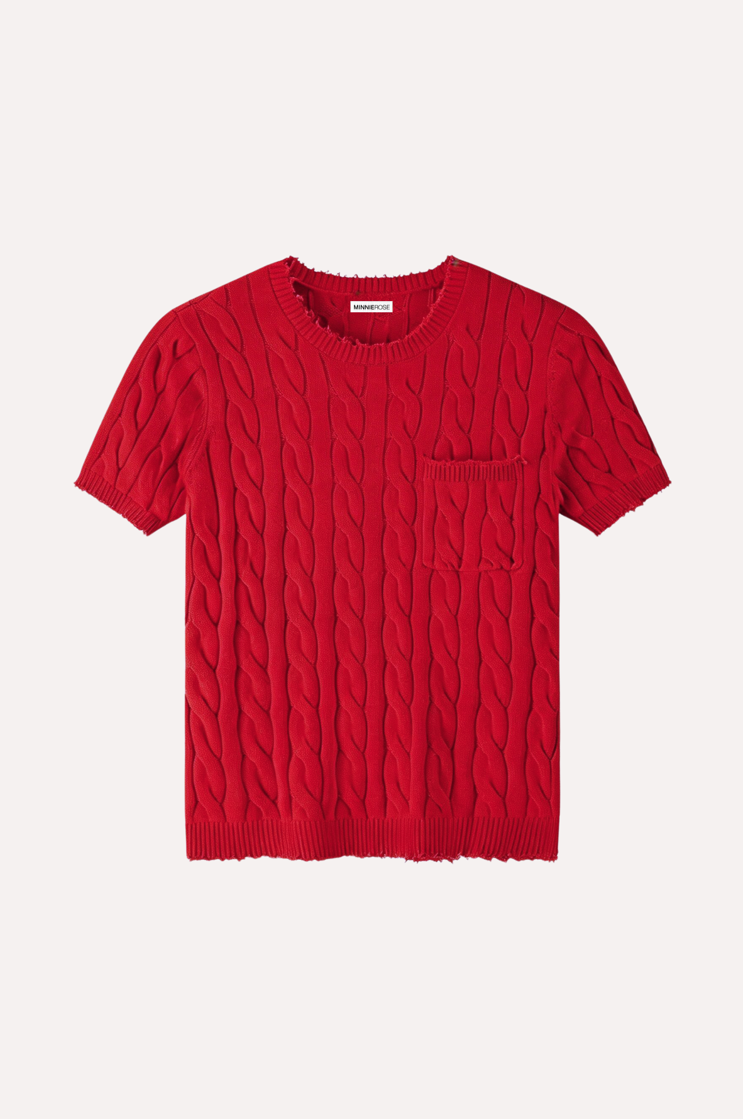 Image of Cotton Frayed Cable Short Sleeve Tee with Pocket