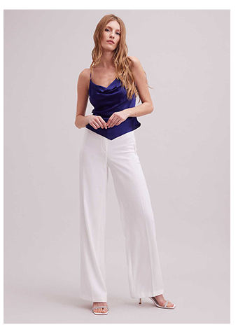 Sleeveless Blue Satin Top With Handkerchief Hem