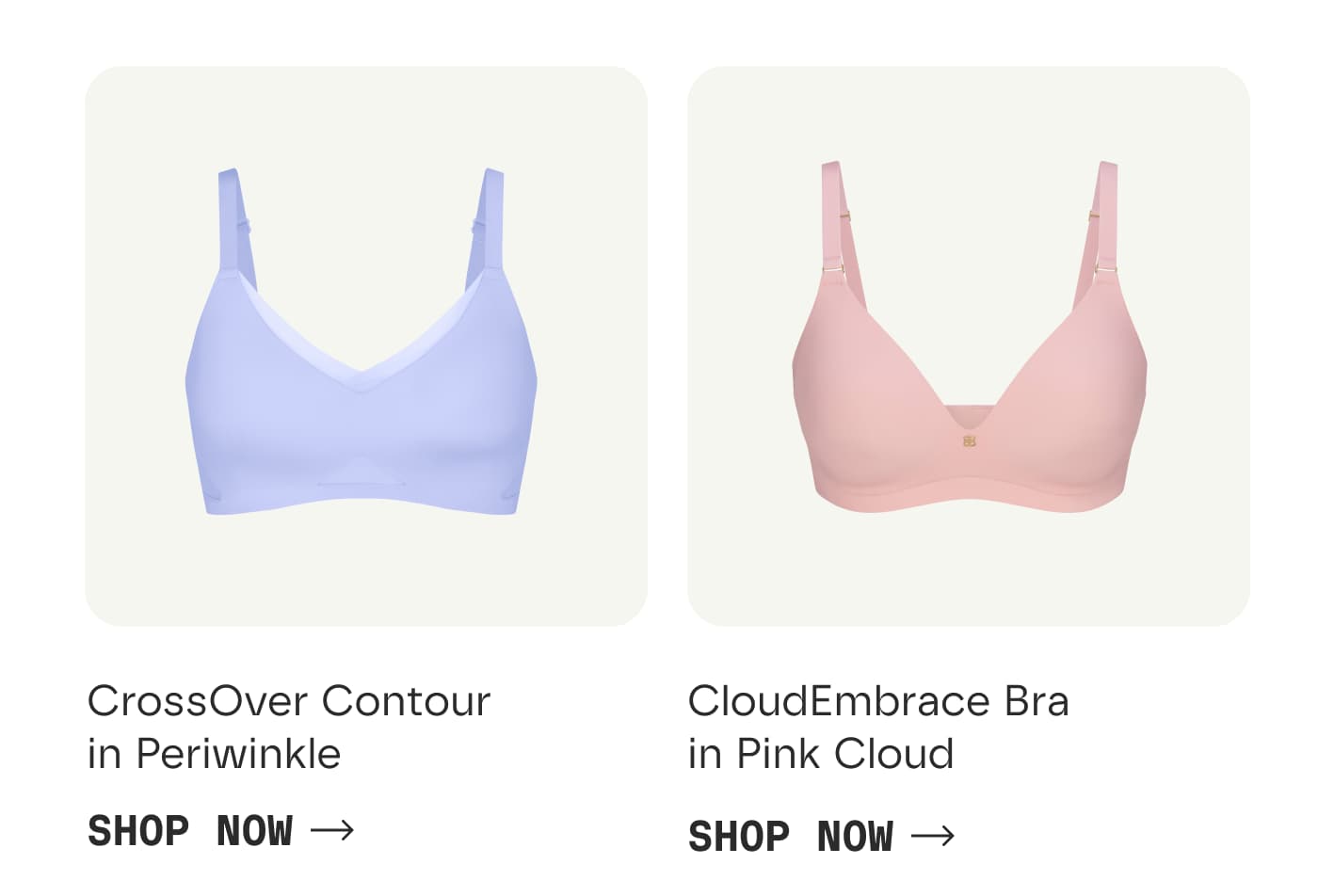 CrossOver Contour in Periwinkle | SHOP NOW | CloudEmbrace Bra in Pink Cloud | SHOP NOW