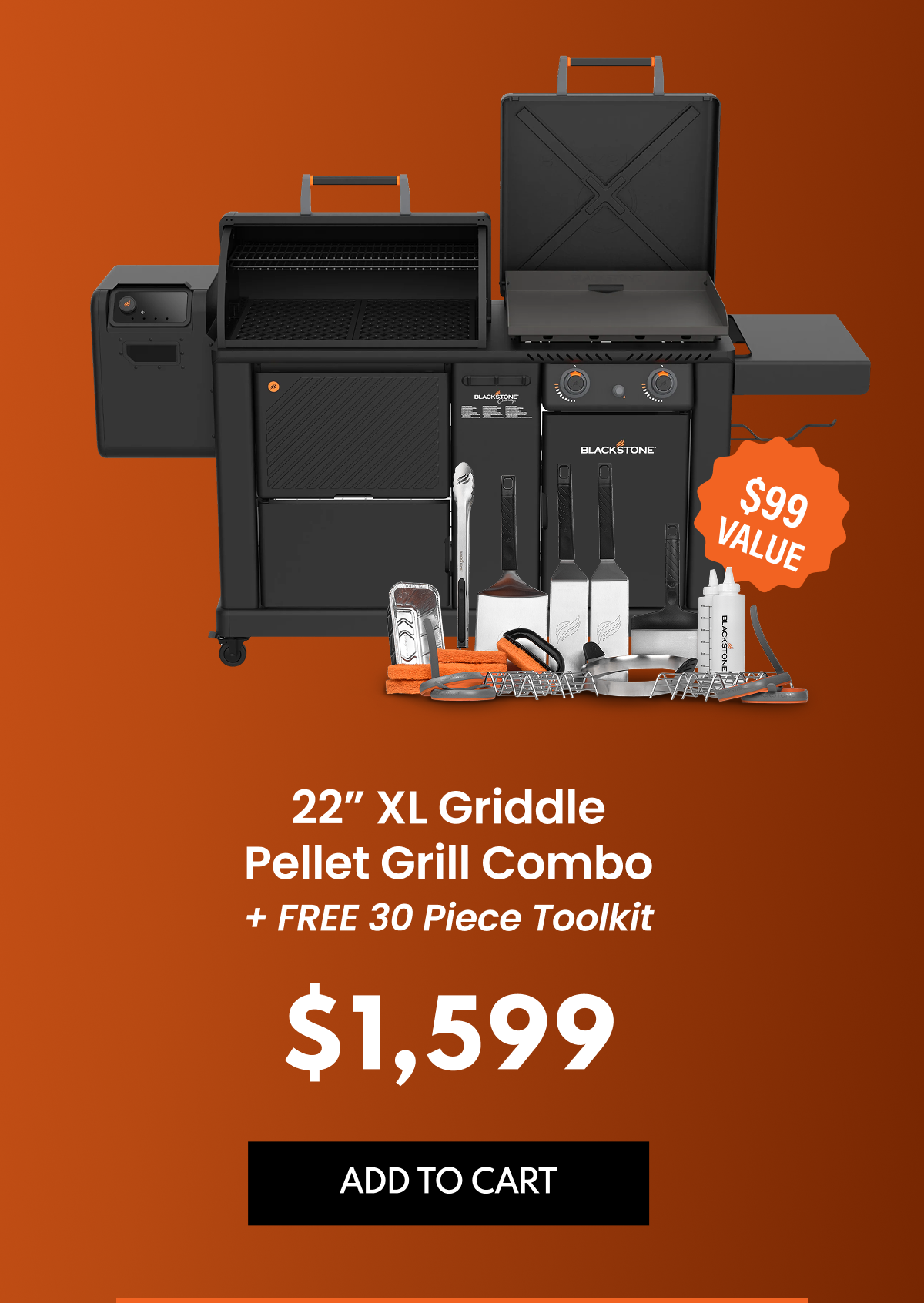 Culinary 22” XL Griddle Pellet Grill Combo + FREE 30 Piece Toolkit