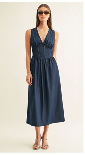 Arabelle Chambray Sleeveless Corset Midi