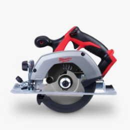 A Milwaukee M18 cordless saw against a light-gray background.