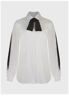 White Silk Shirt Featuring Black Inserts On Arms & Removable Fabric Neck Tie