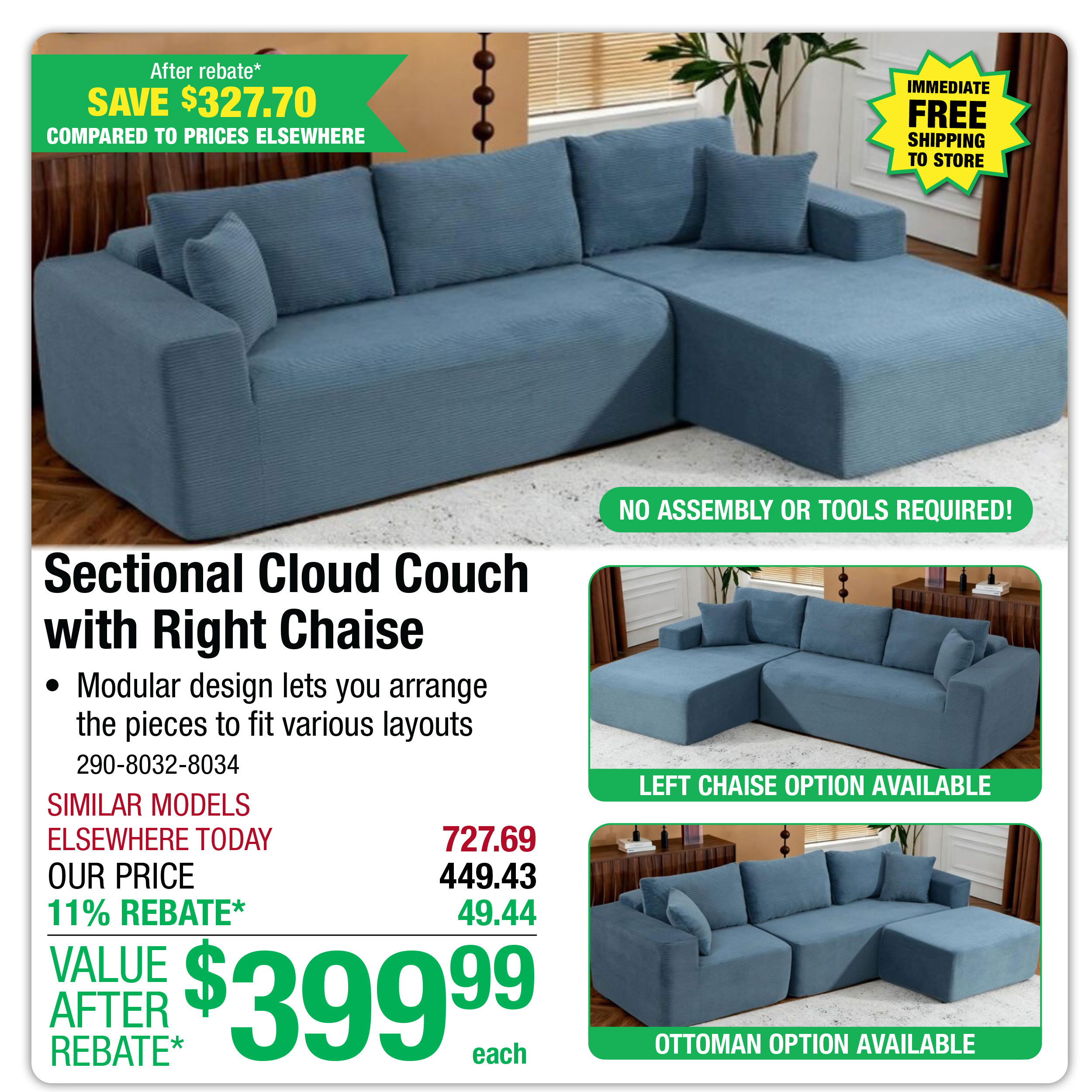 Sectional Cloud Couch with Right Chaise - ONLY $399.99 After Rebate*!