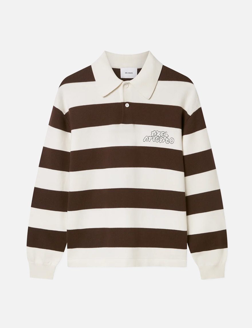 Rey Polo Sweater in White/Dark Brown