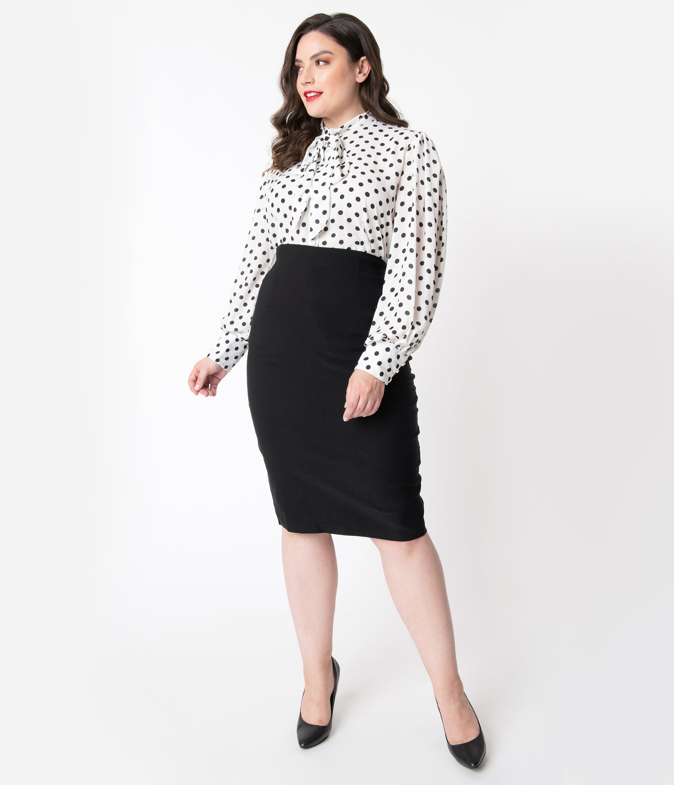 Image of Unique Vintage Plus Size 1950s Black High Waist Tracy Wiggle Skirt