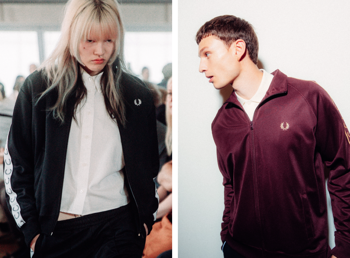 Model wearing a Fred Perry Taped Track Jacket 