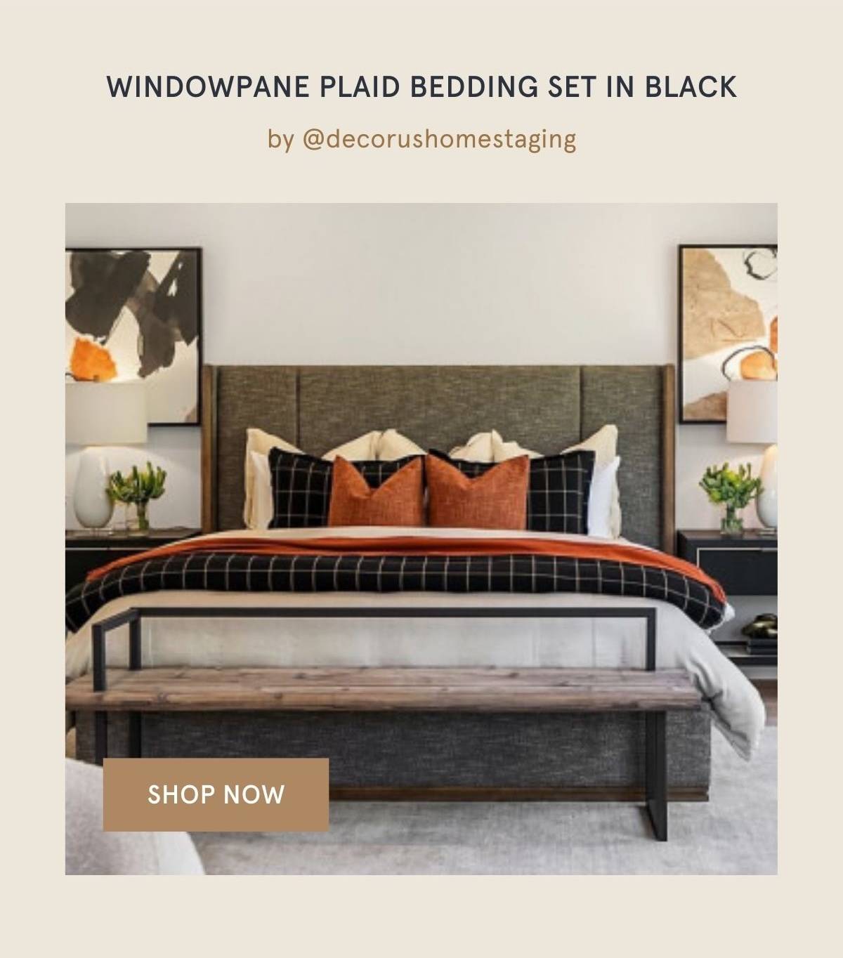 WINDOWPANE PLAID BEDDING SET IN BLACK