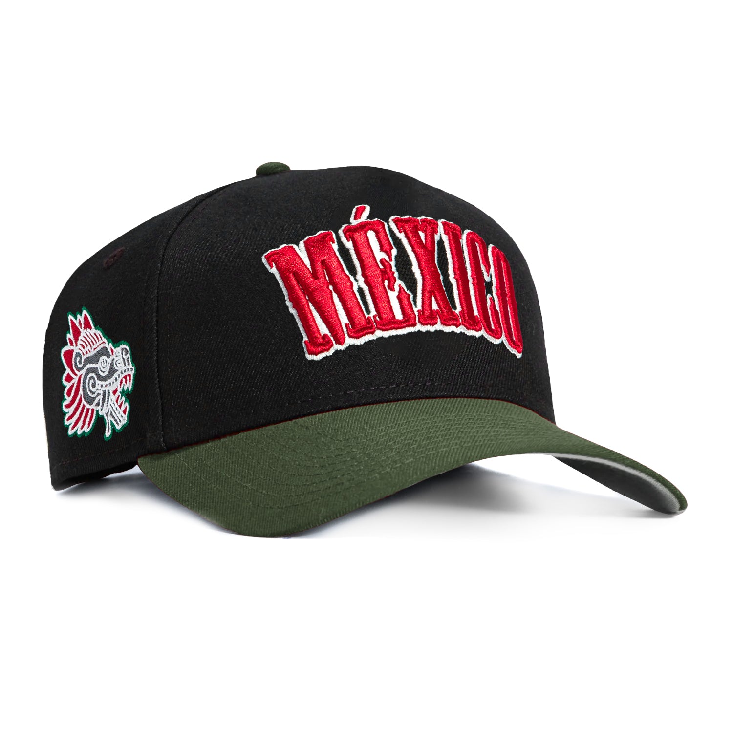 Image of New Era 9Forty A-Frame Mexico Aztec Quetzalcoatl Patch Snapback Word Hat - Black, Olive