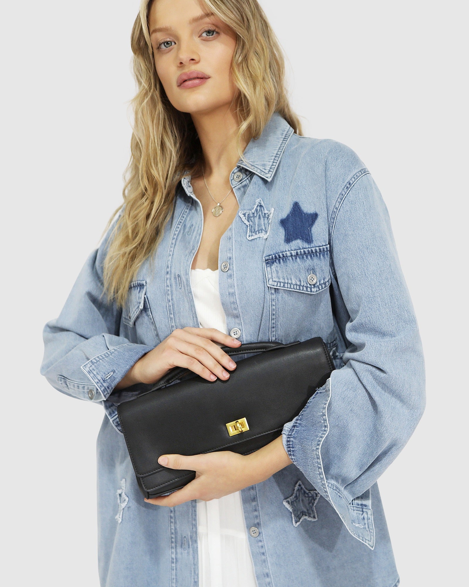 Image of Love Boat Leather Clutch Bag - Black