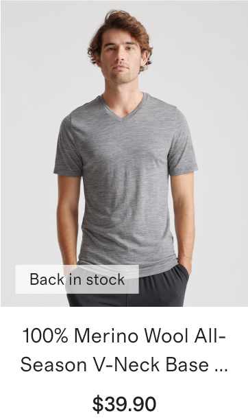 100% Merino Wool All-Season V-Neck Base Layer Tee