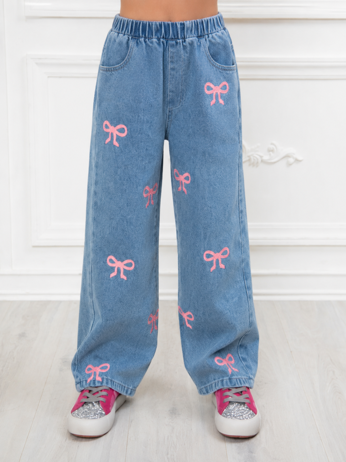 Image of Pink Bow Wide-Leg Jeans