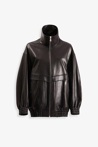 Nour Hammour Beck Leather Bomber Jacket Dark Chocolate - Silhouette 