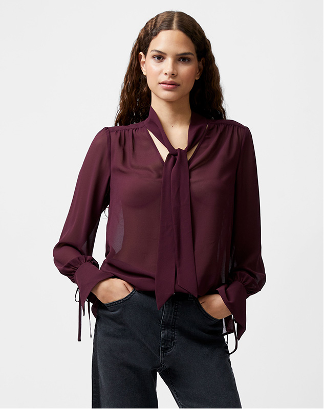 Georgette Long Sleeve Tie Neck Blouse