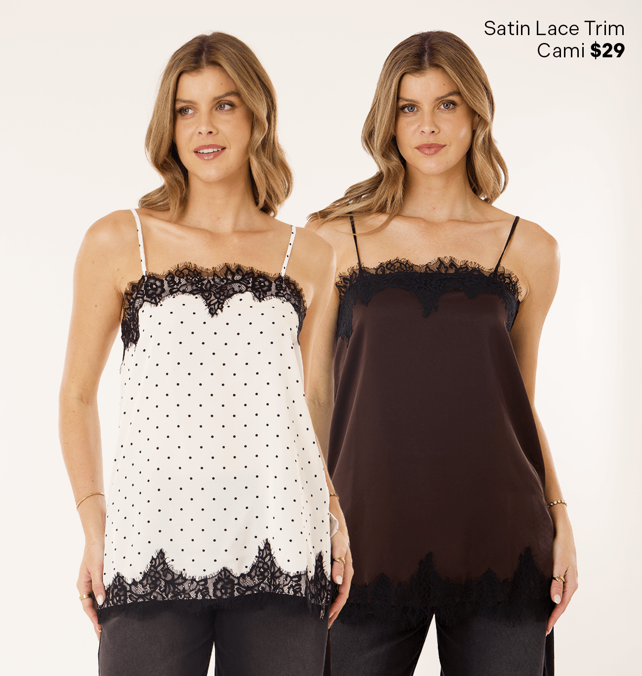 Satin Lace Trim Cami $29