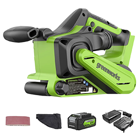 Greenworks 24V Brushless Cordless Belt Sander, Dust Bag, 4Ah Battery