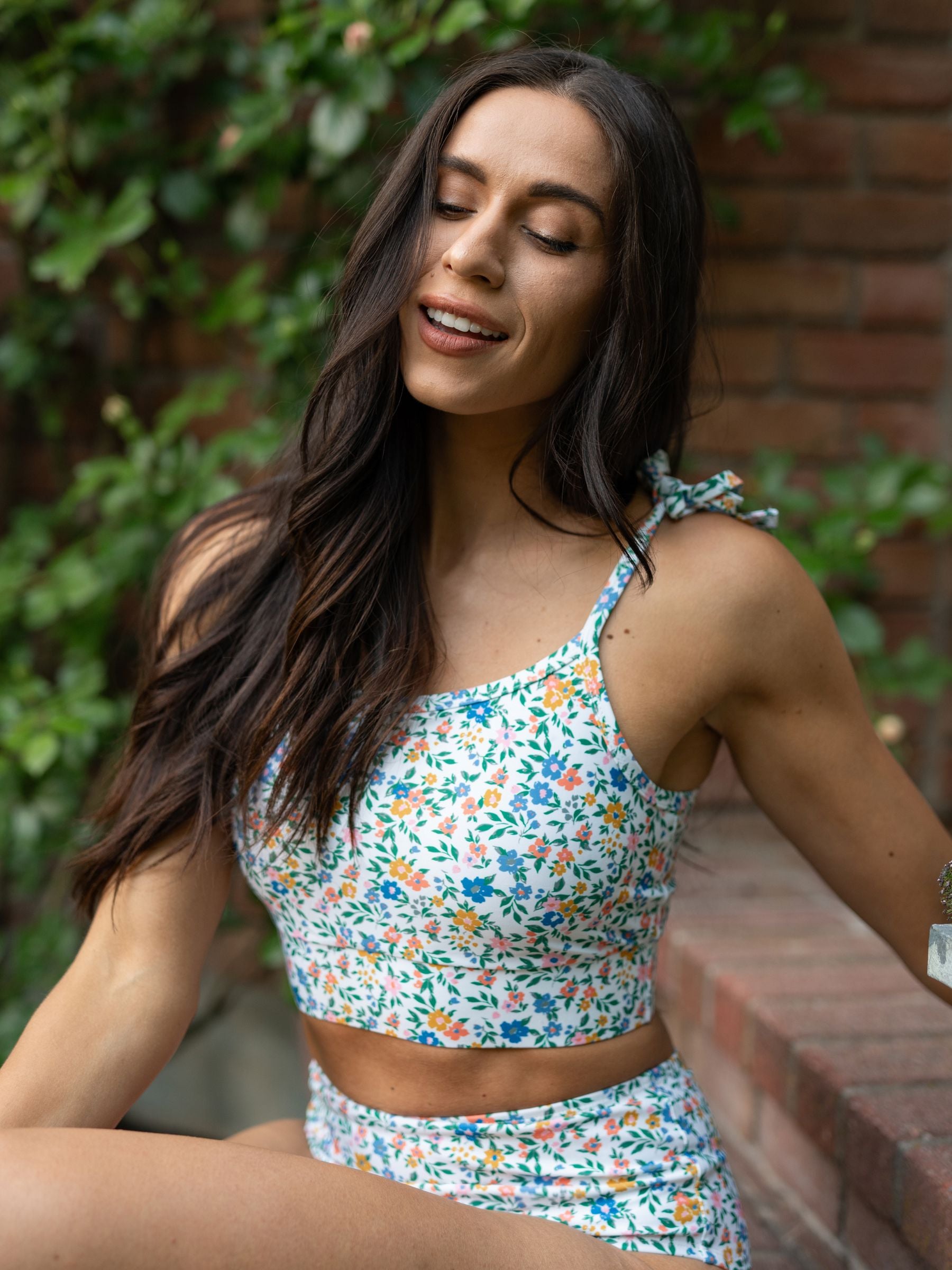 Image of Calico Shoulder-Tie Crop Top