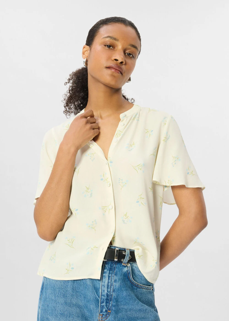 Ivory Floral Button Front Shirt