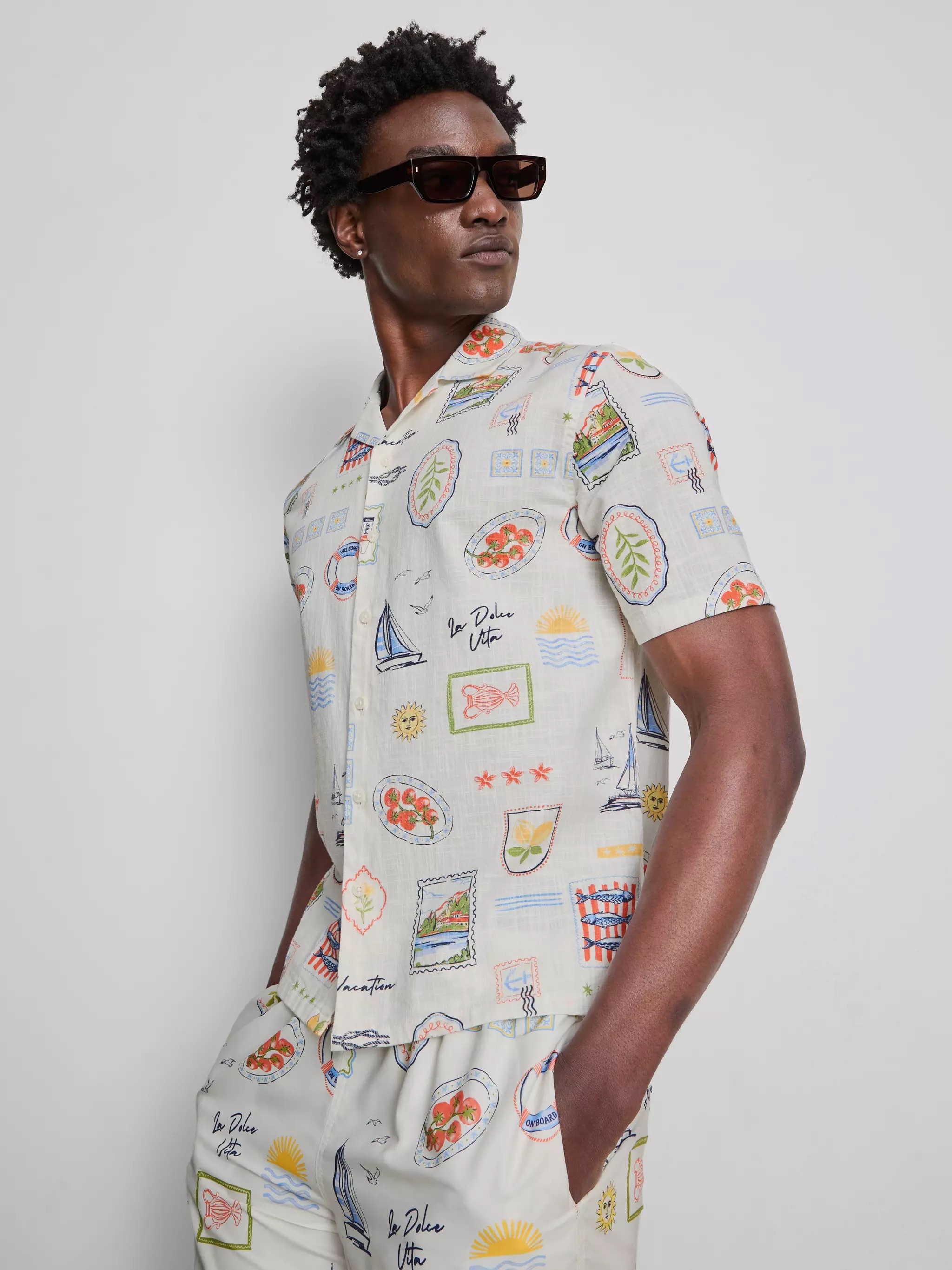 Man wearing a Postcard Revere Collar Shirt