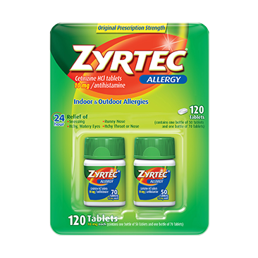 Zyrtec 24 Hour Allergy Relief Antihistamine Cetirizine HCl 10 mg, 120 Tablets