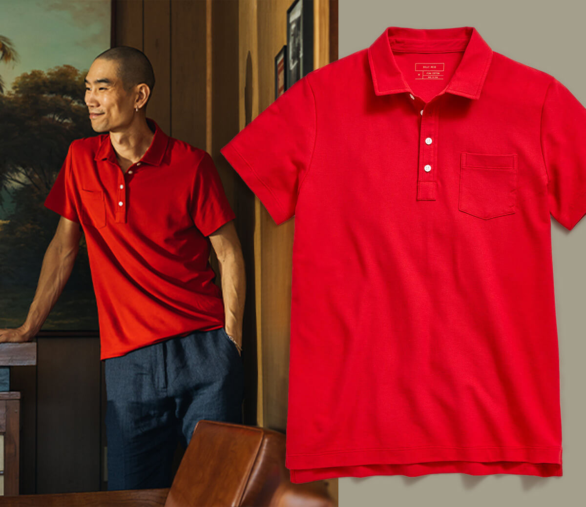 Model wears the Pique Pensacola Polo
