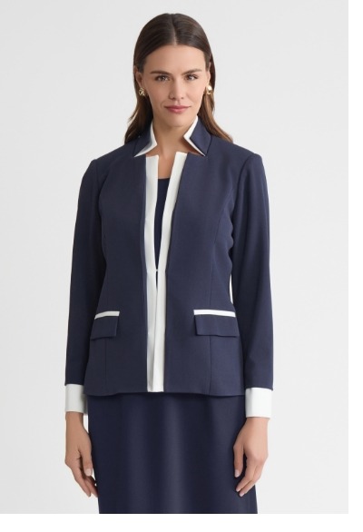 Tailored Two-Toned Stretch Deco Crepe Blazer, Indigo