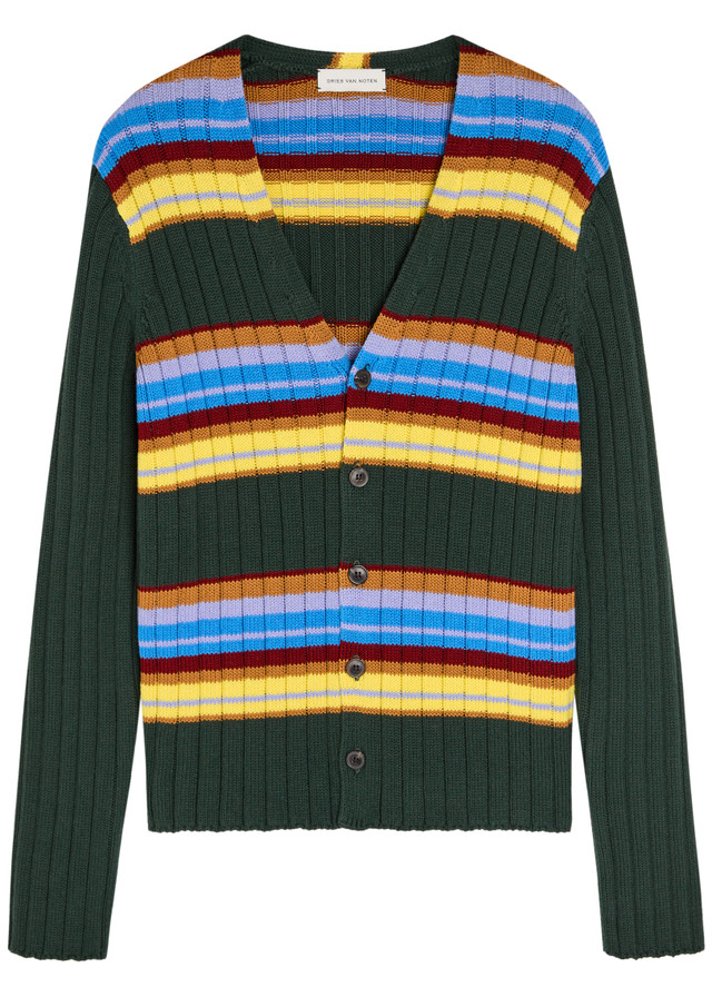 DRIES VAN NOTEN Modify striped cotton and wool-blend cardigan