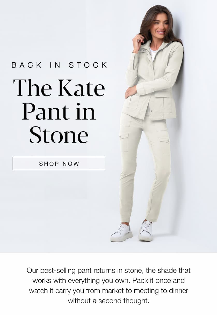 Back in Stock: The Kate Pant in Stone. SHOP NOW