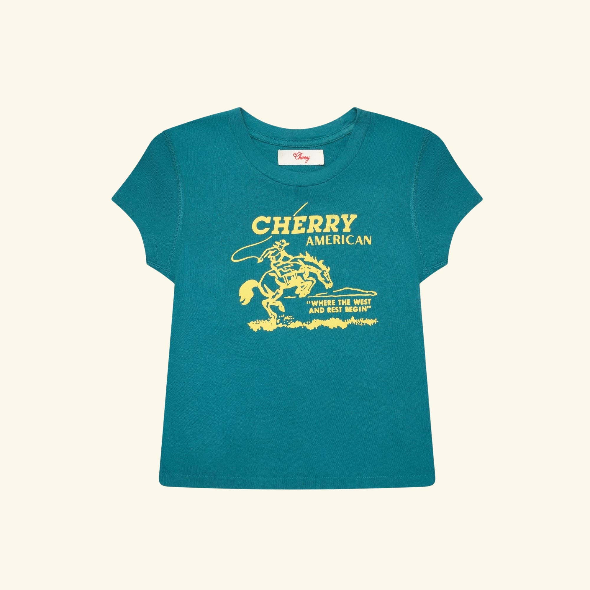 Image of Women's Cowgirl Fitted Baby Tee (Emerald)