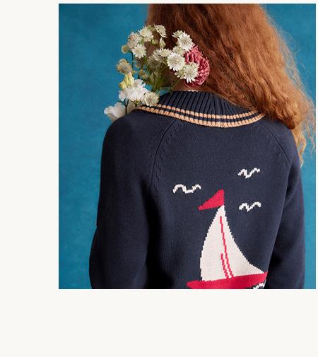 Sapna Intarsia Sailor Cardigan Blue