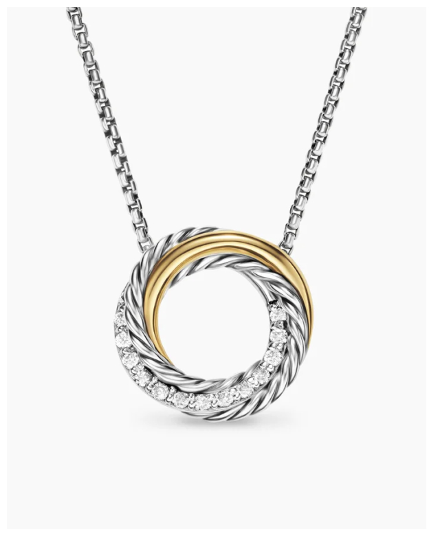 Crossover Pendant NecklaceSterling Silver with 18K Yellow Gold and Diamonds, 14.5mm
