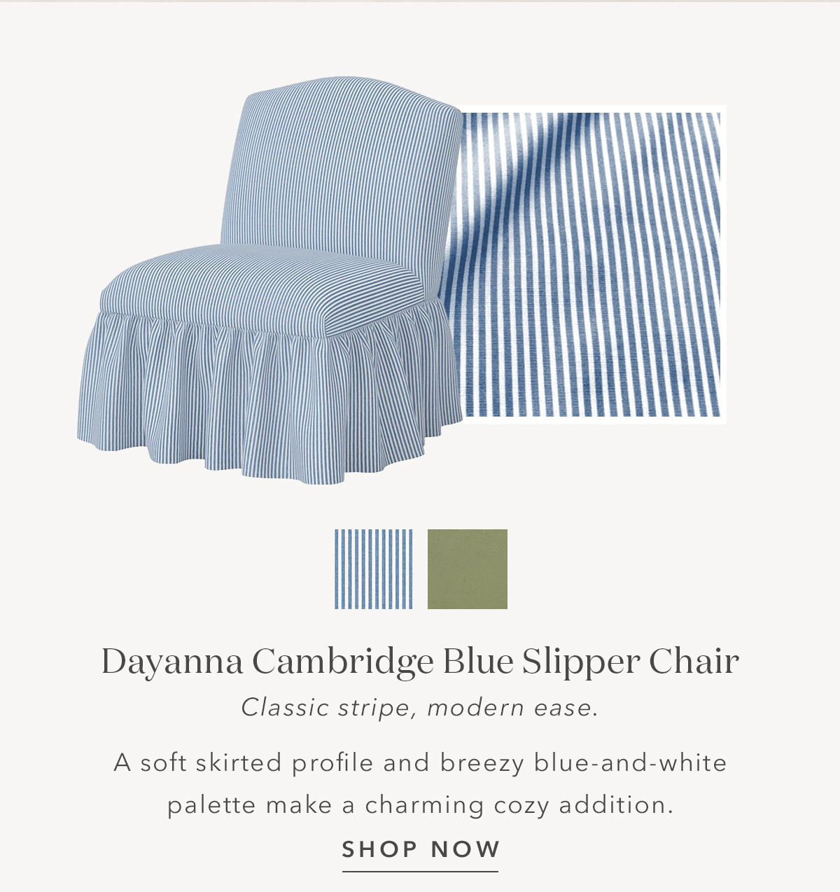 Dayanna Cambridge Blue Striped Cotton Skirted Slipper Chair