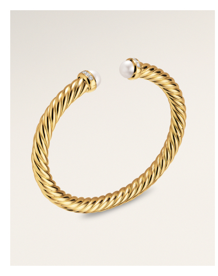 Cablespira® Flex Bracelet 18K Yellow Gold with Pearls and Diamonds, 6mm