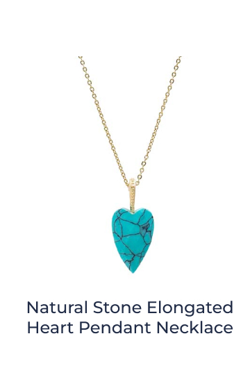 Natural Stone Elongated Heart Pendant Necklace