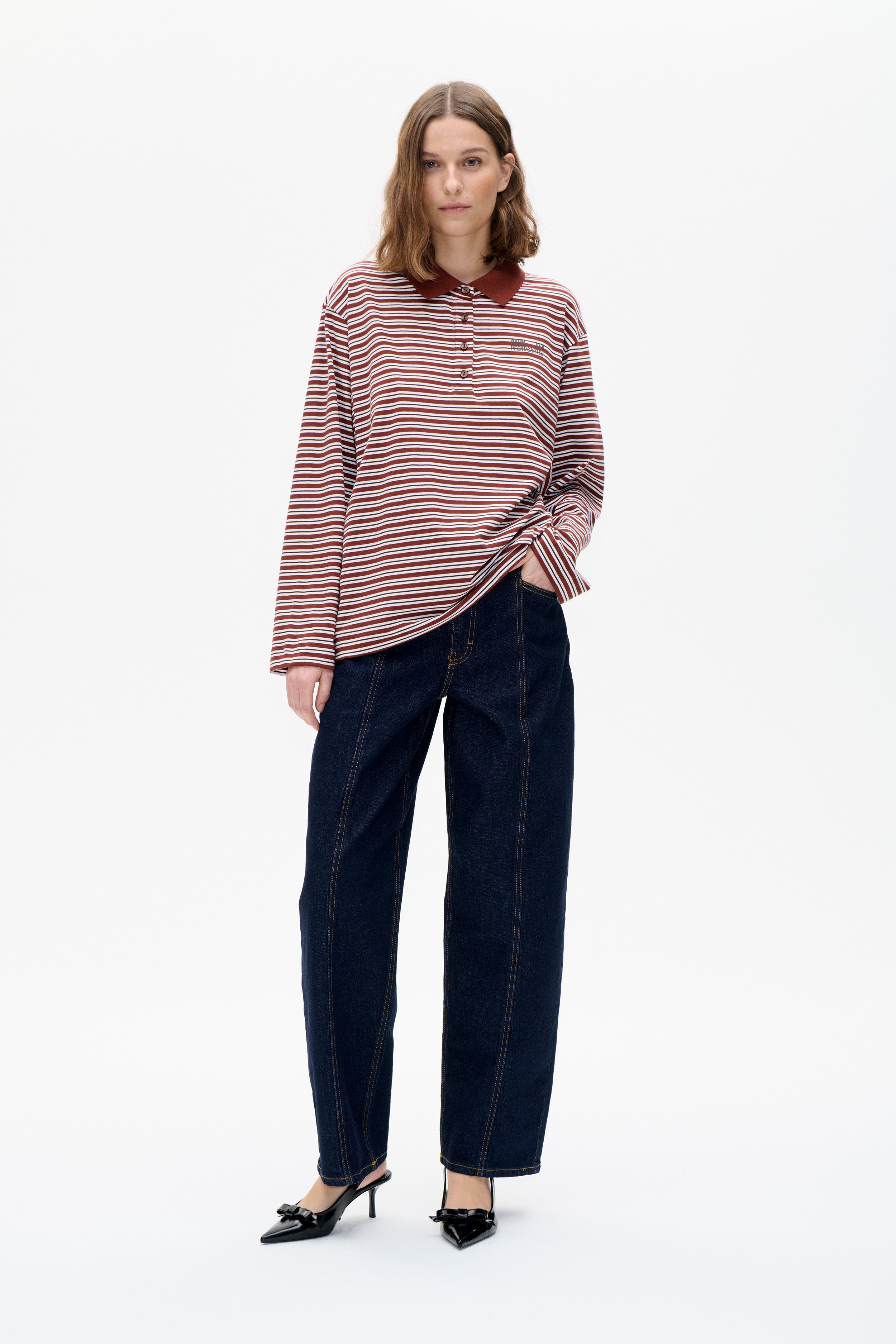 Image of JEANNI T-SHIRT | Bordeaux Polo Stripe
