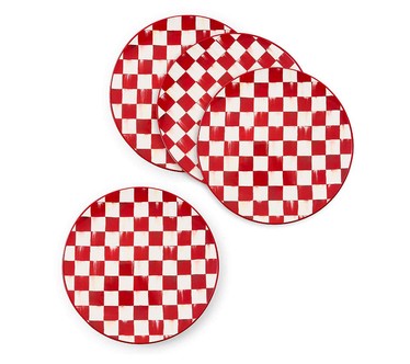 SHWK 7/14 MacKenzie- Childs Set (4) Cherry Check Dinner Plates