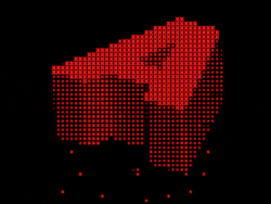 Letter A with falling pixels.