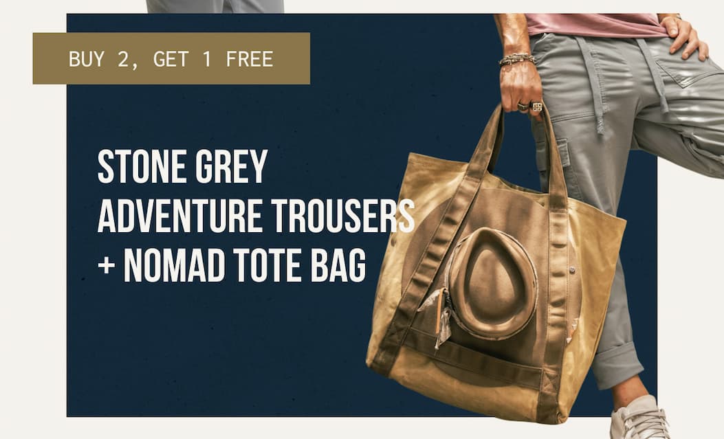 STONE GREY ADVENTURE TROUSERS + NOMAD TOTE BAG