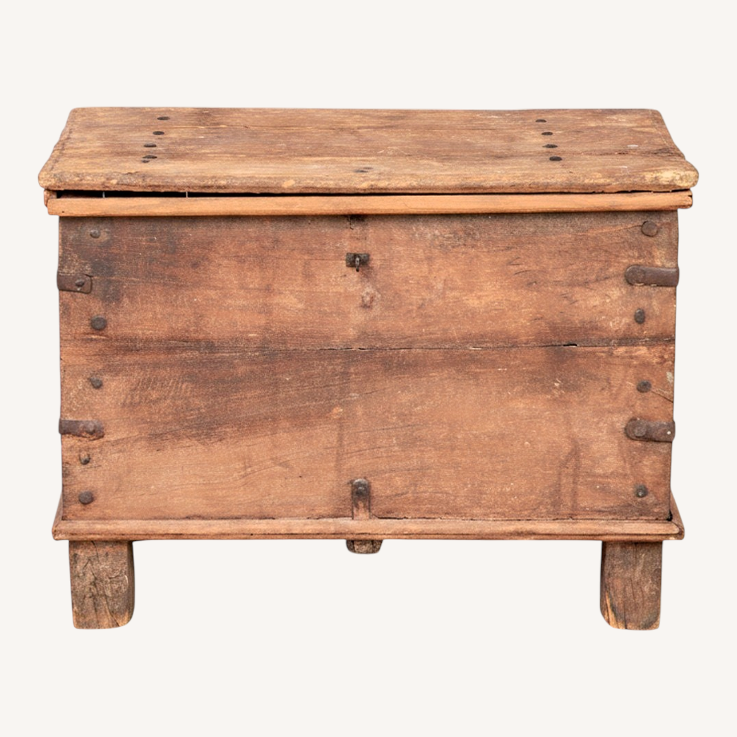 Image of Antique Oak Chest 19th Century Iron Hardware