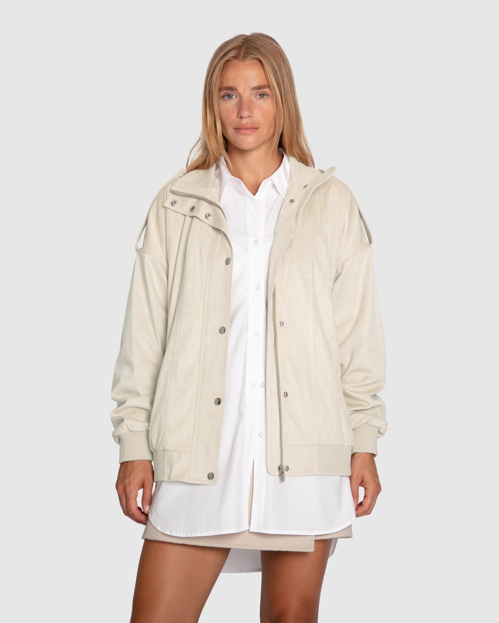 Image of Most Wanted Suede Bomber Jacket - Cream