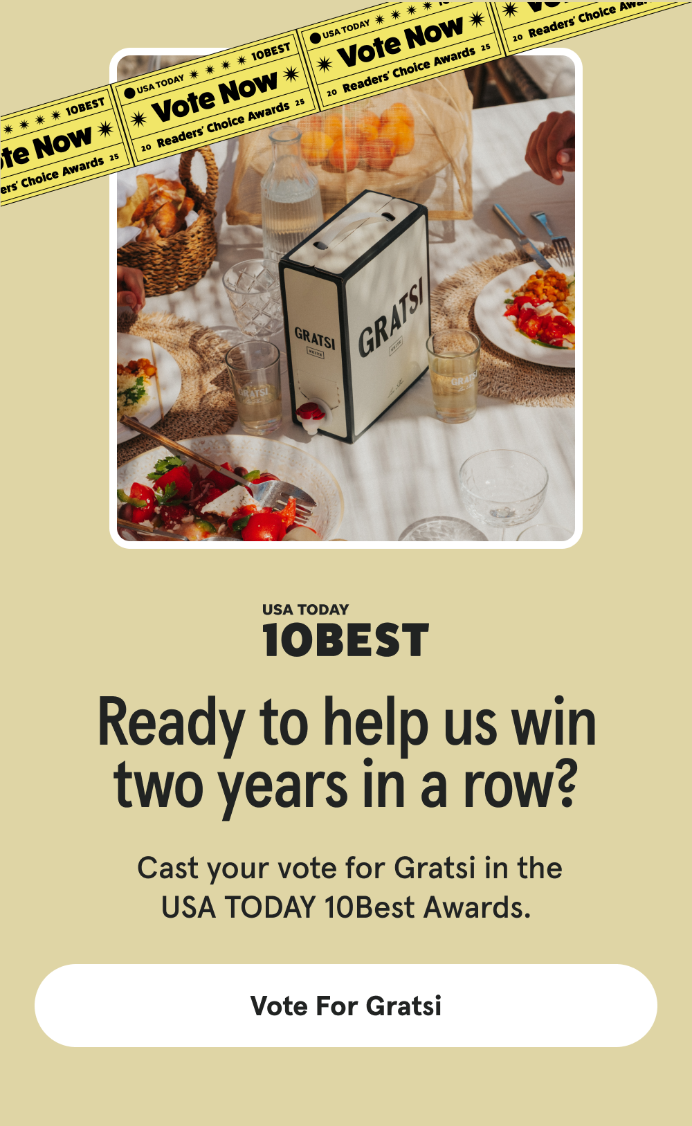 Ready to help us win two years in a row? Cast your vote for Gratsi in the USA TODAY 10Best Awards. [VOTE FOR GRATSI]