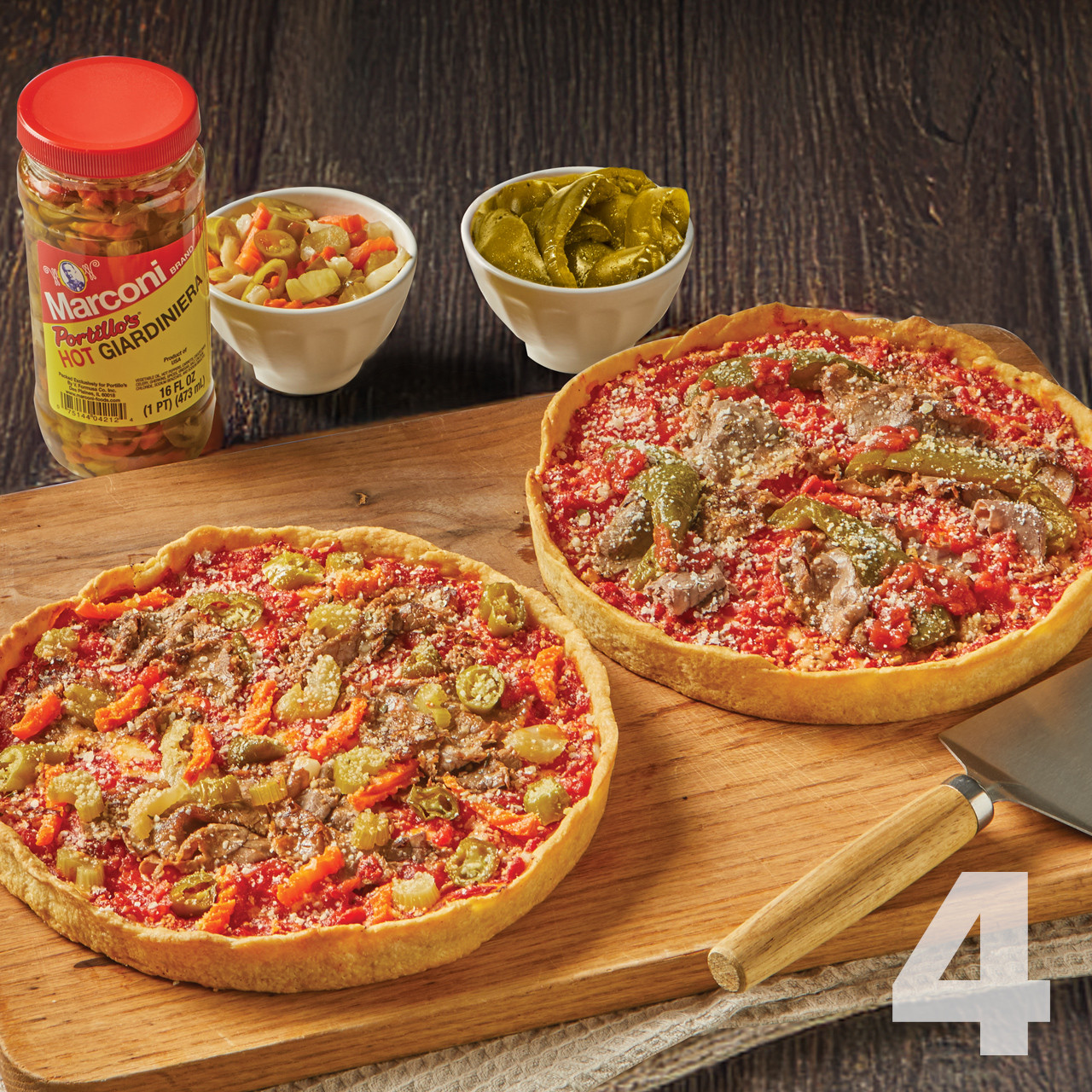 Image of 4 Lou Malnati's x Portillo's Italian Beef Deep Dish Pizzas